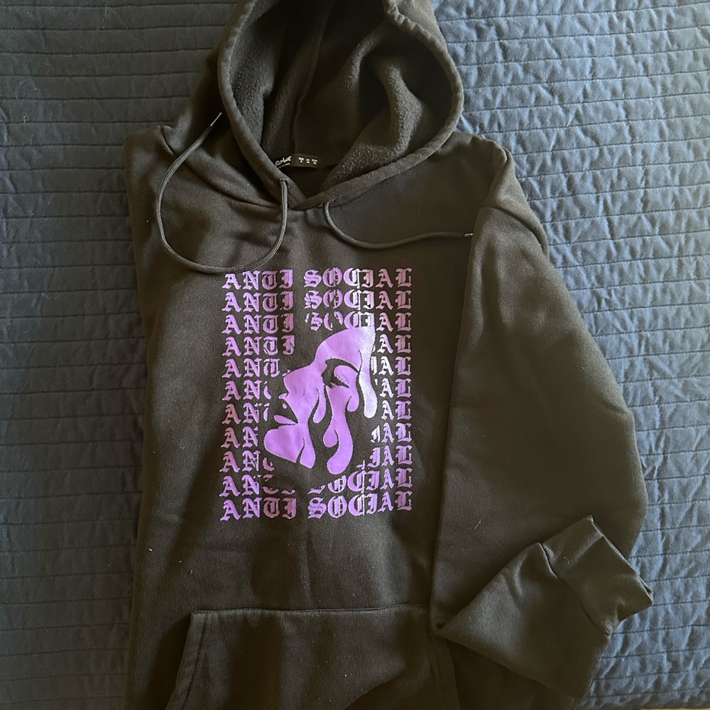 ROMWE Black Hoodie with Purple Graphic worn once.
